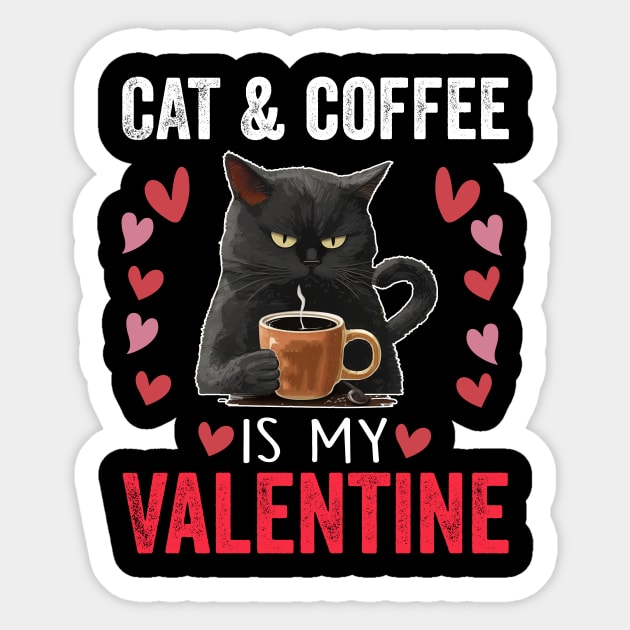 Cat & Coffee Valentine - Cute Cat Lover and Coffee Enthusiast Valentine's Day Design Sticker by ArtistTee ⭐⭐⭐⭐⭐